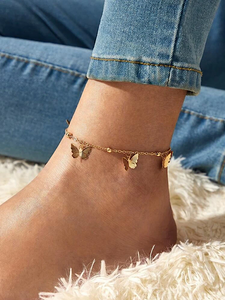 Butterflies Charm Anklet- Gold - bynlonline