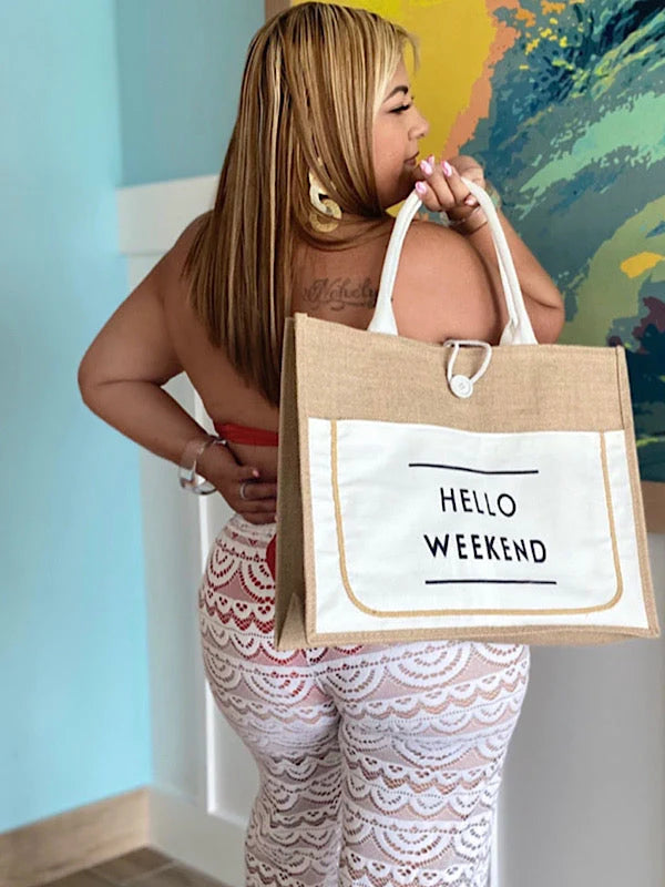 Hello Weekend Bag- White - bynlonline