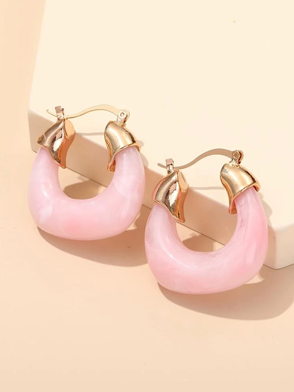 Resin Hoop Earring- Pink - bynlonline