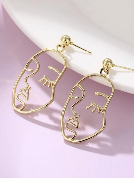 Gemini Face Earring- Gold - bynlonline