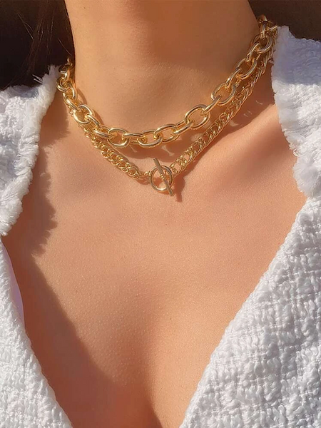 Double Dose Necklace Set- Gold - bynlonline