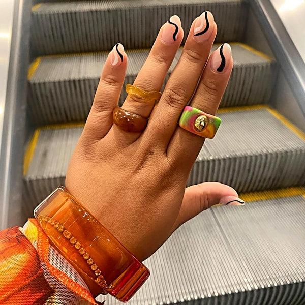 Swirl Cube Resin Ring- Orange