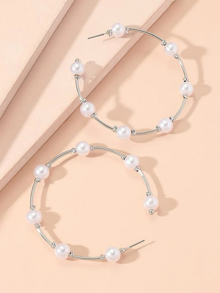 Simplicity Pearl Hoop Earring- Silver