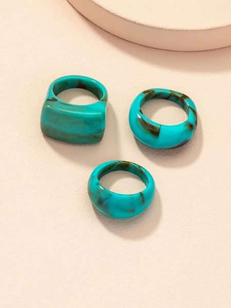 Marvelous Resin Ring Set- Teal - bynlonline