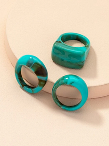 Marvelous Resin Ring Set- Teal - bynlonline