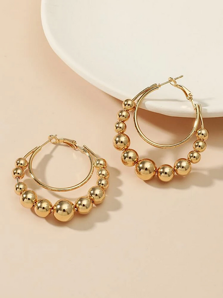 Nancy Bead Hoop Earring- Gold - bynlonline