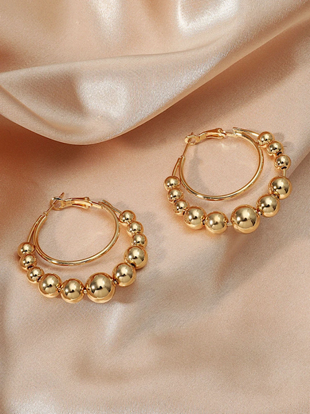 Nancy Bead Hoop Earring- Gold - bynlonline