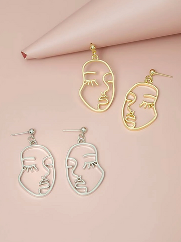 Gemini Face Earring- Silver - bynlonline